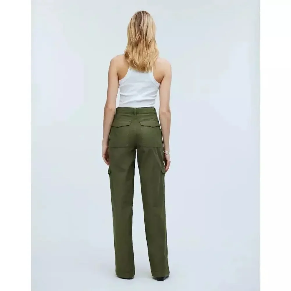 Madewell Griff Pants Superwide Leg Cargo Garment Dye Desert Olive Green NWT 27
